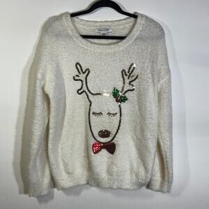 99 Jane Street Fuzzy Cream Christmas reindeer Sweater Women's Size XL
